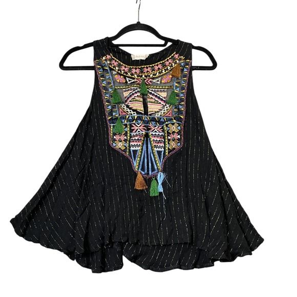 Altar'd State Tops - Altar'd State Large Black Tribal Sleeveless Top 100% Viscose Embroidered